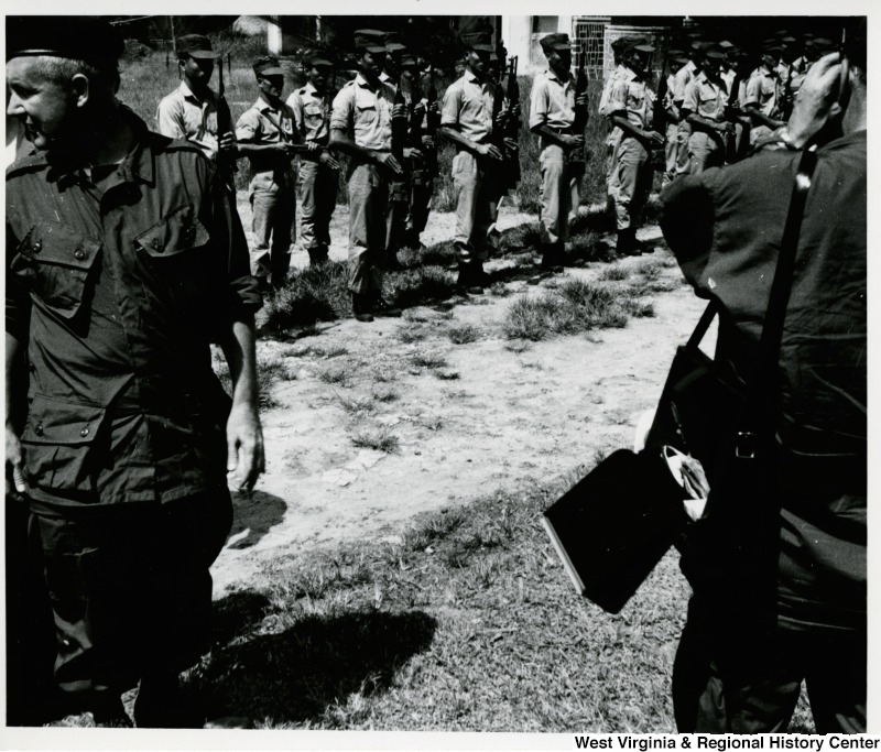 Congressman Arch A. Moore, Jr. and the home guard at the Cau Ca resettlement in Vietnam