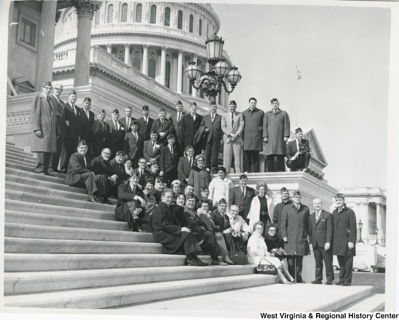 Congressman Arch A. Moore, Jr. on the steps of the Capitol with West Virginia Veterans of Foreign Wars.
