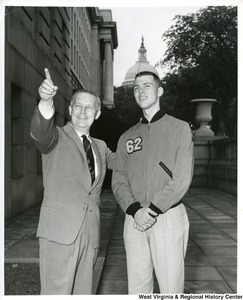 West Point Cadet Morris E. Brown, Jr. and Congressman Arch A. Moore, Jr. on the steps of the House Office Builidng in Washington during his visit to the Nation's Capitol. Brown was one of Congressman Moore's principal Academy appointments during the last session of Congress.