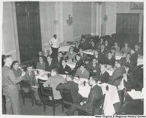 Congressman Arch A. Moore, Jr. addressing the Finance Club of the University of Notre Dame, College of Business Administration, in the old Armed Services Hearing Room, 313 Cannon House Office Building.
