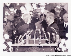 Arch Moore, Jr. being sworn into the office of Governor of West Virginia.