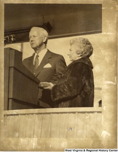 Governor Arch Moore being sworn in as governor. His wife Shelley is holding the bible.