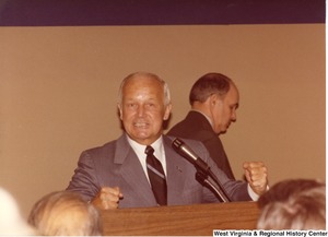 Arch Moore speaking excitedly at his campaign rally for governor.
