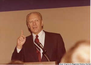 Gerald Ford speaking during Arch Moores campaign rally for governor.