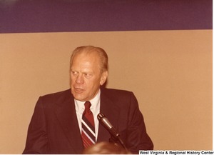 Gerald Ford speaking during Arch Moores campaign rally for governor.