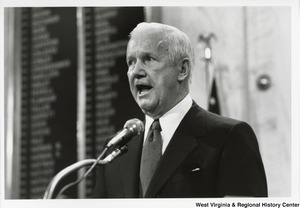 Governor Arch Moore giving a speech.